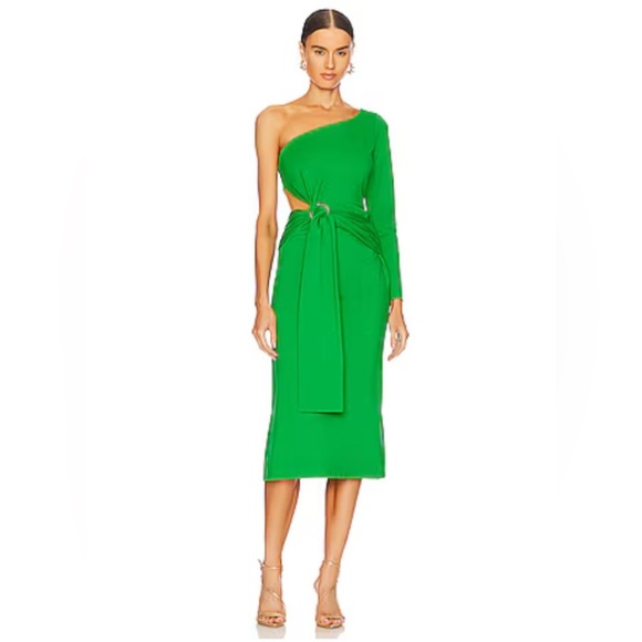 ALEXIS - NWT Royale Jade One-Shoulder Dress Midi Dress Sz M - Picture 1 of 9